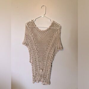 Elegant Cream Beige Crochet Knit Poncho Blouse Feminine